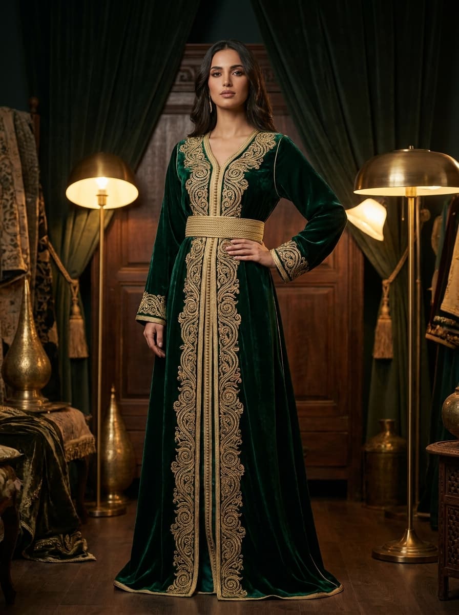 Caftan MarLino émeraude brodé or